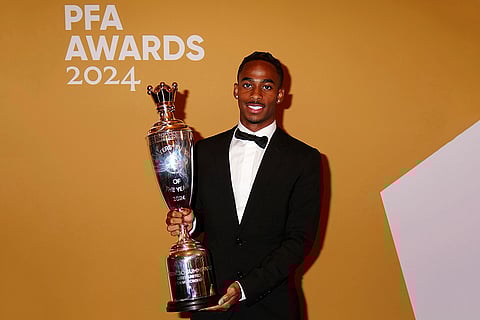Britain PFA Player Awards: Crysencio Summerville poses with PFA Championship Player of the Year trophy